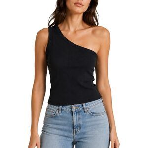 Skin Worldwide Ingeborg Tank Size 3 (Large) Black One Shoulder Shelf Bra Ribbed